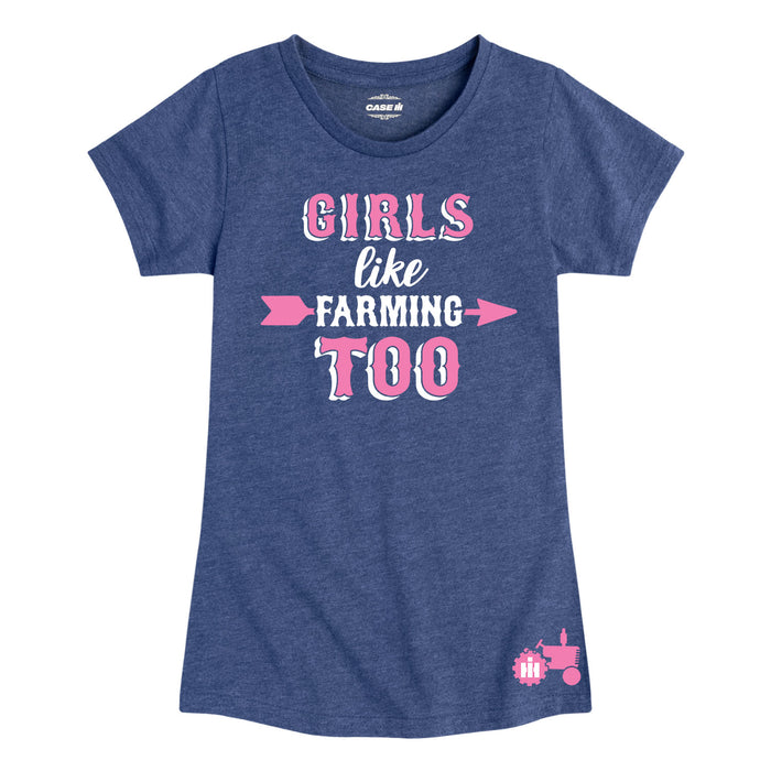 International Harvester™ - Girls Like Farming Too - Youth & Toddler Girls Short Sleeve T-Shirt