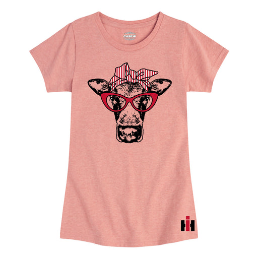 International Harvester™ - Cat Eye Glasses Cow - Youth & Toddler Girls Short Sleeve T-Shirt