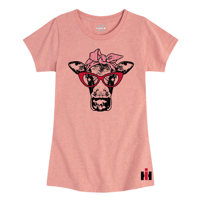 International Harvester™ - Cat Eye Glasses Cow - Youth & Toddler Girls Short Sleeve T-Shirt