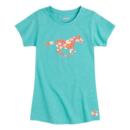 International Harvester™ - Floral Running Horse - Youth & Toddler Girls Short Sleeve T-Shirt