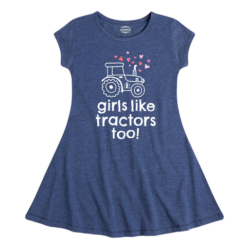 Girls Like Tractors Too Kids Fit and Flare Dress