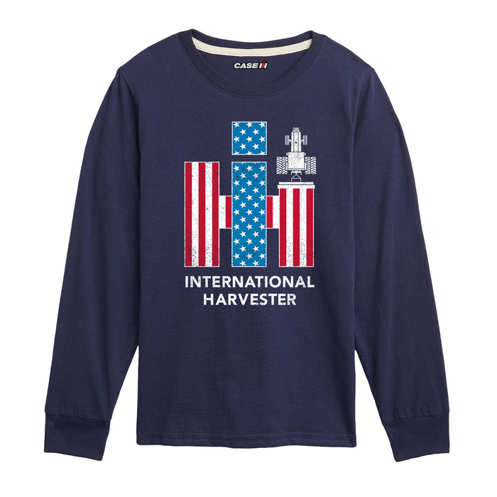 IH Logo American Flag Combine Kids Long Sleeve Tee