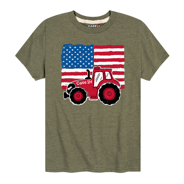 American Flag and Tractor Kids Short Sleeve Tee