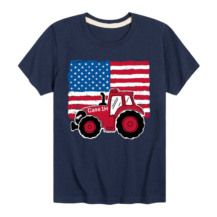 American Flag and Tractor Kids Short Sleeve Tee