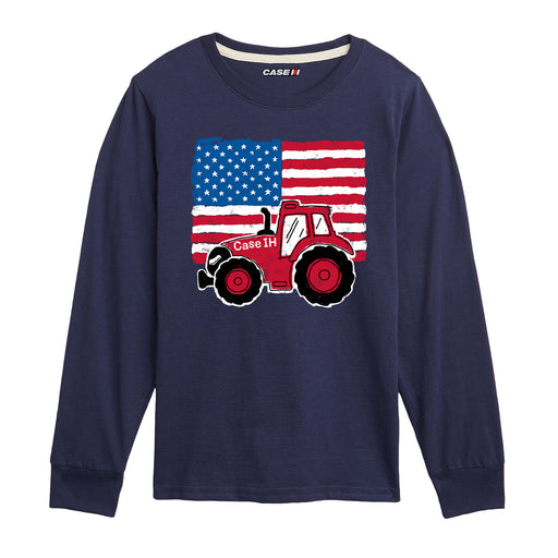 American Flag and Tractor Kids Long Sleeve Tee