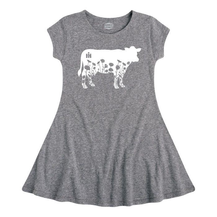 Flower Silhouette Cow Girls Fit and Flare Dress