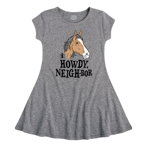 Howdy Neigh-bor Horse Kids Fit and Flare Dress